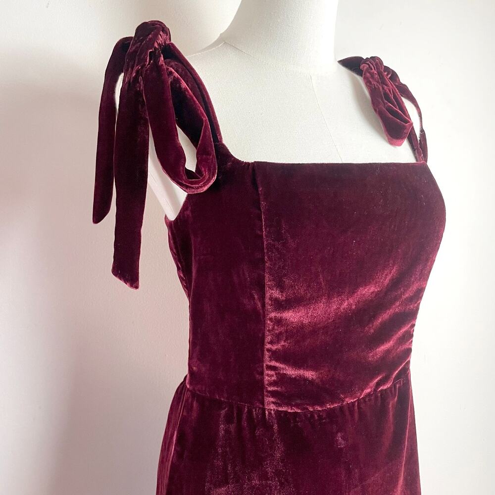 House of Harlow X Revolve NWT Velvet Mini Dress Small Burgundy Bow Coquette - Picture 2 of 10